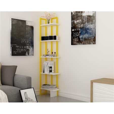 Decorotika Decorotika MAL71BCB05 71 in. Alice Industrial Corner Unit Bookcase - Yellow & White MAL71BCB05